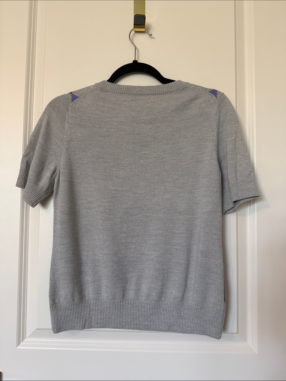 Banana Republic Gray & Lavender Argyle Crewneck Shortsleeved Merino Wool Sweater - Picture 2 of 10
